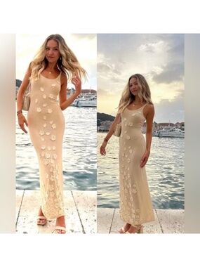 NWT crochet maxi dress adorned with 3d flowers by Caroline Constas size S and M